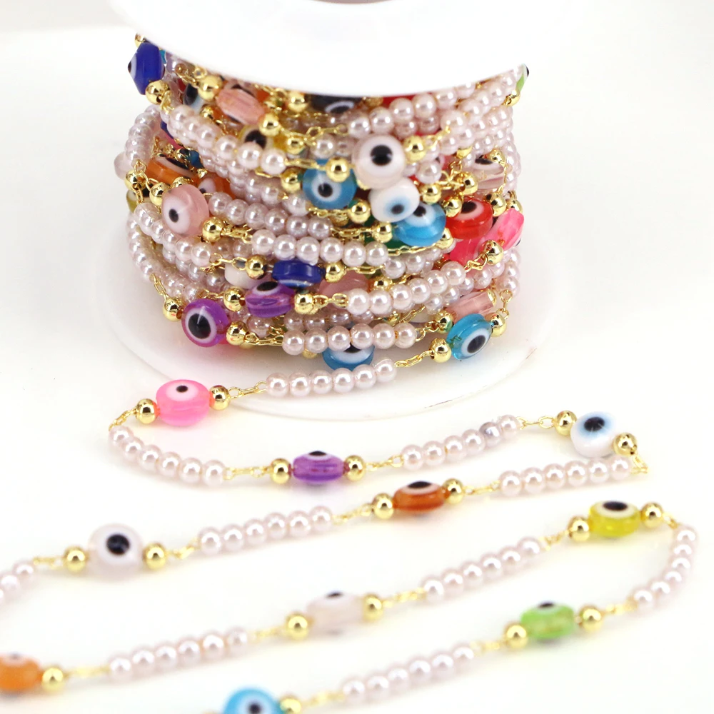 5 Meters, Gold Color Colorful Eyes Brass Chains Gold Beads For DIY Jewelry Making Necklaces Bracelets Anklet Jewelry Accessories