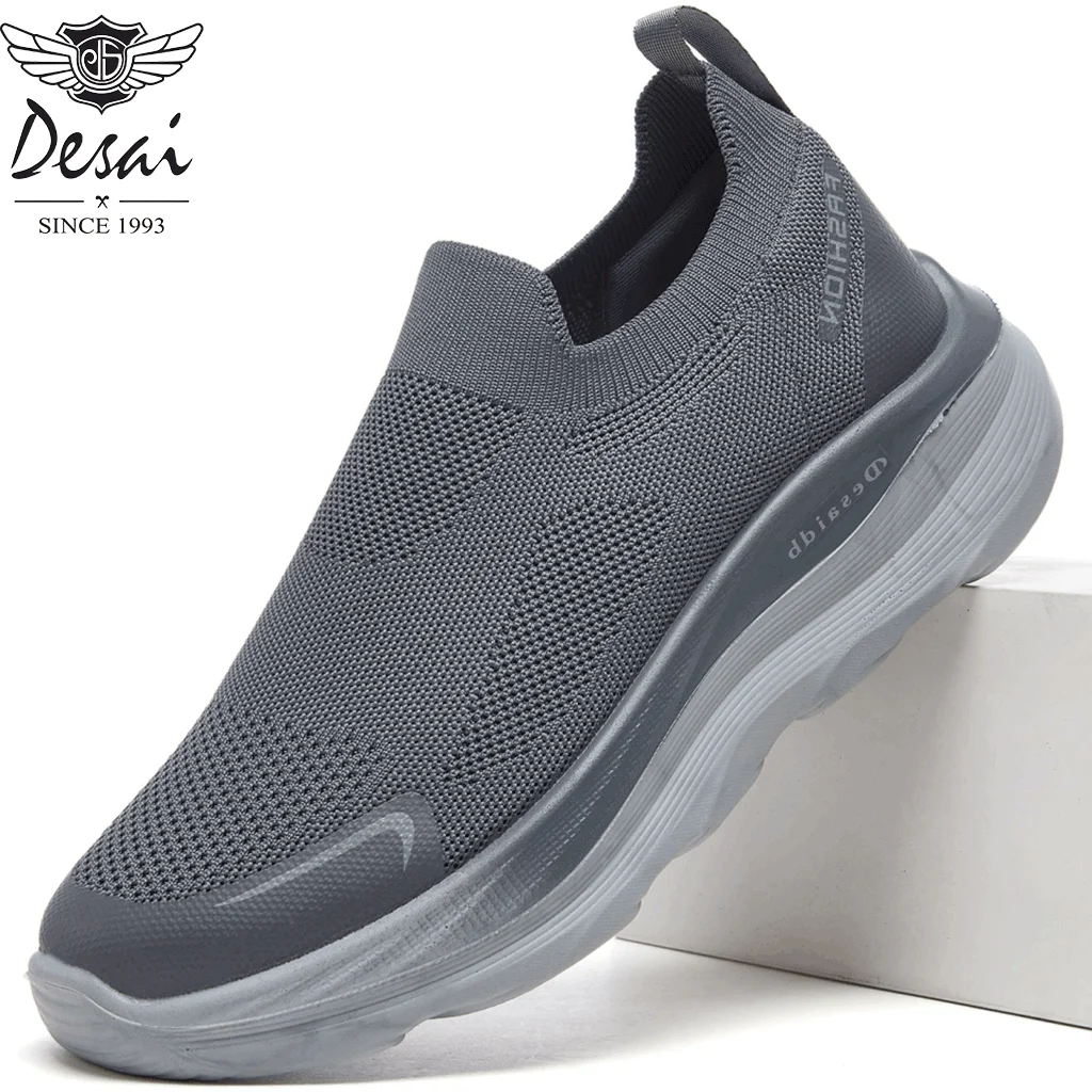 Desai Men's 2026 Autumn Lace-free Walking Shoes Breathable Mesh Non-slip Thick Sole For Outdoor Travel Daily Exercise
