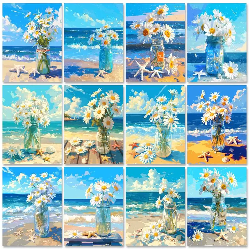 

GATYZTORY Coloring By Number Daisy Flower Kits For Adults Handpainted On Canvas DIY Painting By Number Sea Of Flowers Home Decor