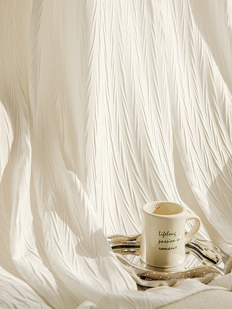 Japanese-style white pleated curtain yarn living room balcony bedroom light opaque white yarn chiffon curtain yarn custom tulle