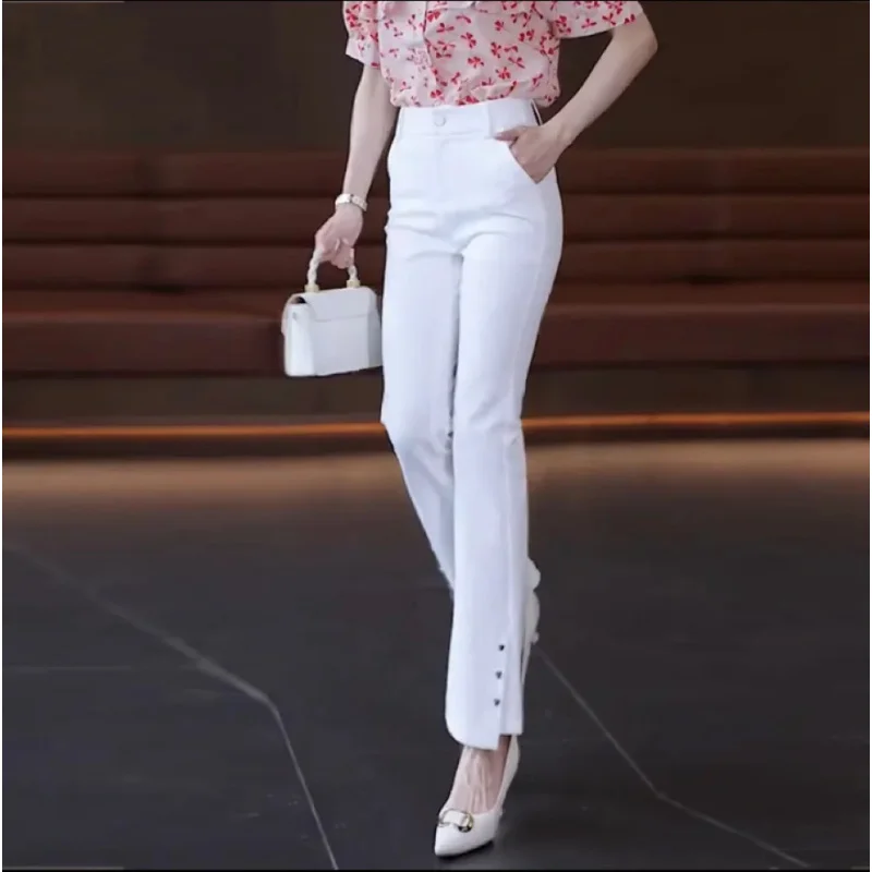 سراويل واسعة مقسمة للنساء، سراويل صيفية رفيعة عالية الخصر للتخسيس أنيقة ومتعددة الاستخدامات بتصميم جرس سفلي #3