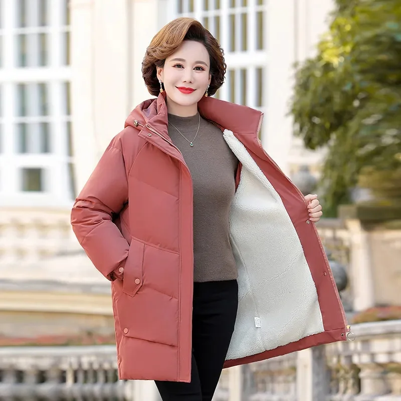 2024 New Women\'s Winter Puffer Cotton Padded Jacket Hooded Fleece Thick Parkas Warm Loose Long Overcoat Snow Coat Loose Female O