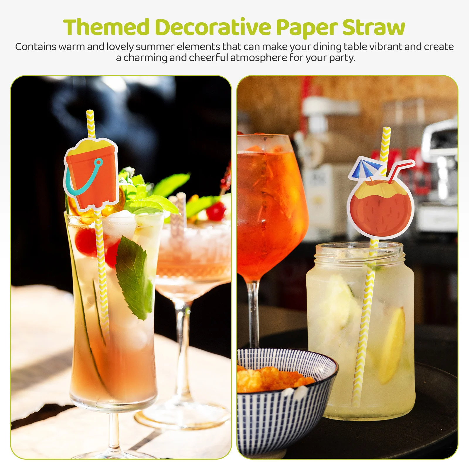 

48 pcs Summer Straws Set Stickers Decorative Paper Drinking Straws For Party Cocktail Beach Birthday Gathering Decorations