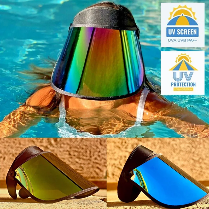 

Colors Mirror Sun Hat Full Face Cover for Women Men UV Protect Outdoor Sport Vacation Running Driving Beach Empty Top Golf Cap