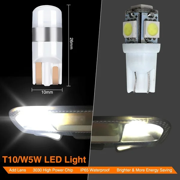 4X Error T10 Bulb Canbus 3030 Smd Led Car Parking Light White 6000K