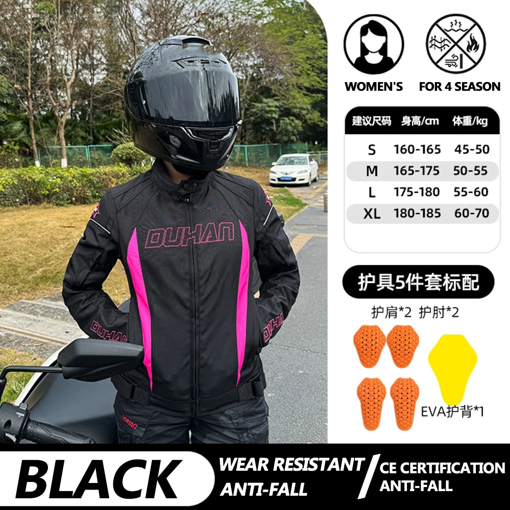 

DUHAN Motorcycle Jacket Breathable Women's Motorcycle Jacket CE Certification Anti-fall Woman's Biker Coat Wear Resistant Black