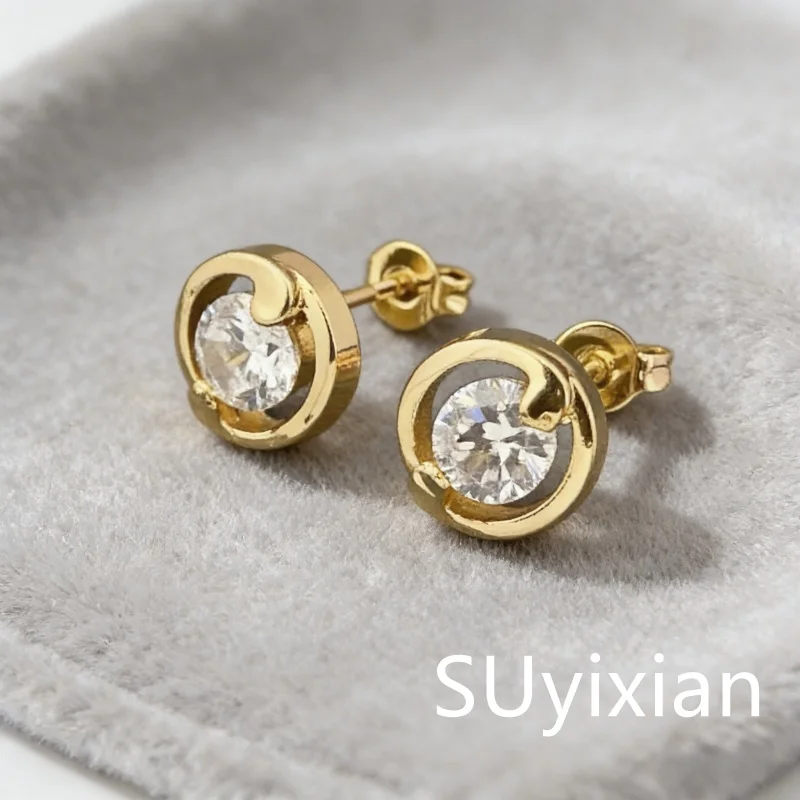 

Серьги-гвоздики из серебра 925 пробы с позолотой, модные, круглые, с инкрустацией цирконами, подарок на день рождения, годовщину, для повседневной носки