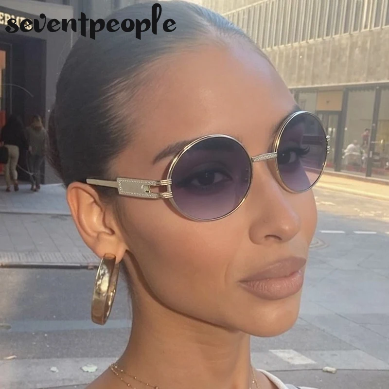

Vintage Y2K Punk Oval Sunglasses Women 2025 Luxury Brand Classic Metal Frame Sun Glasses For Ladies Retro Driving Shades UV400