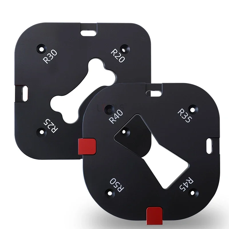 Enrutador eléctrico, plantilla de arco de ángulo R, plantilla de corte de radio de R15-R50, carpintería, esquina R, molde auxiliar de recorte de perfil rápido