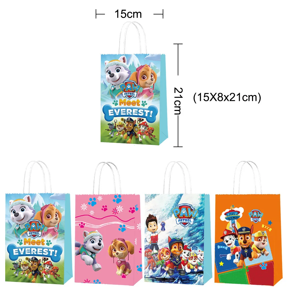 12pcs PAW Patrol Party Gift Bag Cute Birthday Kraft Paper Packing Bag Boy Girl Candy Bag Hand-held Bags Wedding Party Decoration