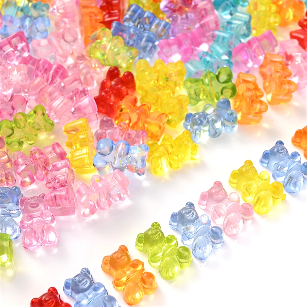 50/100pcs Mixed Color Transparent Acrylic Beads Bear Love Flower Star Spacer Beads for Jewelry Making DIY Bracelet Necklace