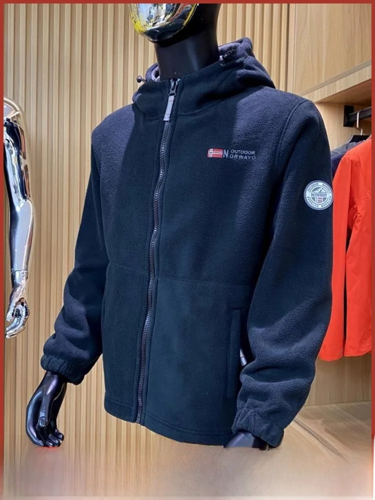 

Nordic Thiened Outdoor Jaet Men's Hooded Fce Jaet Coat Heavyweight Plu Autumn Winter New Sle Youth Stand Fit