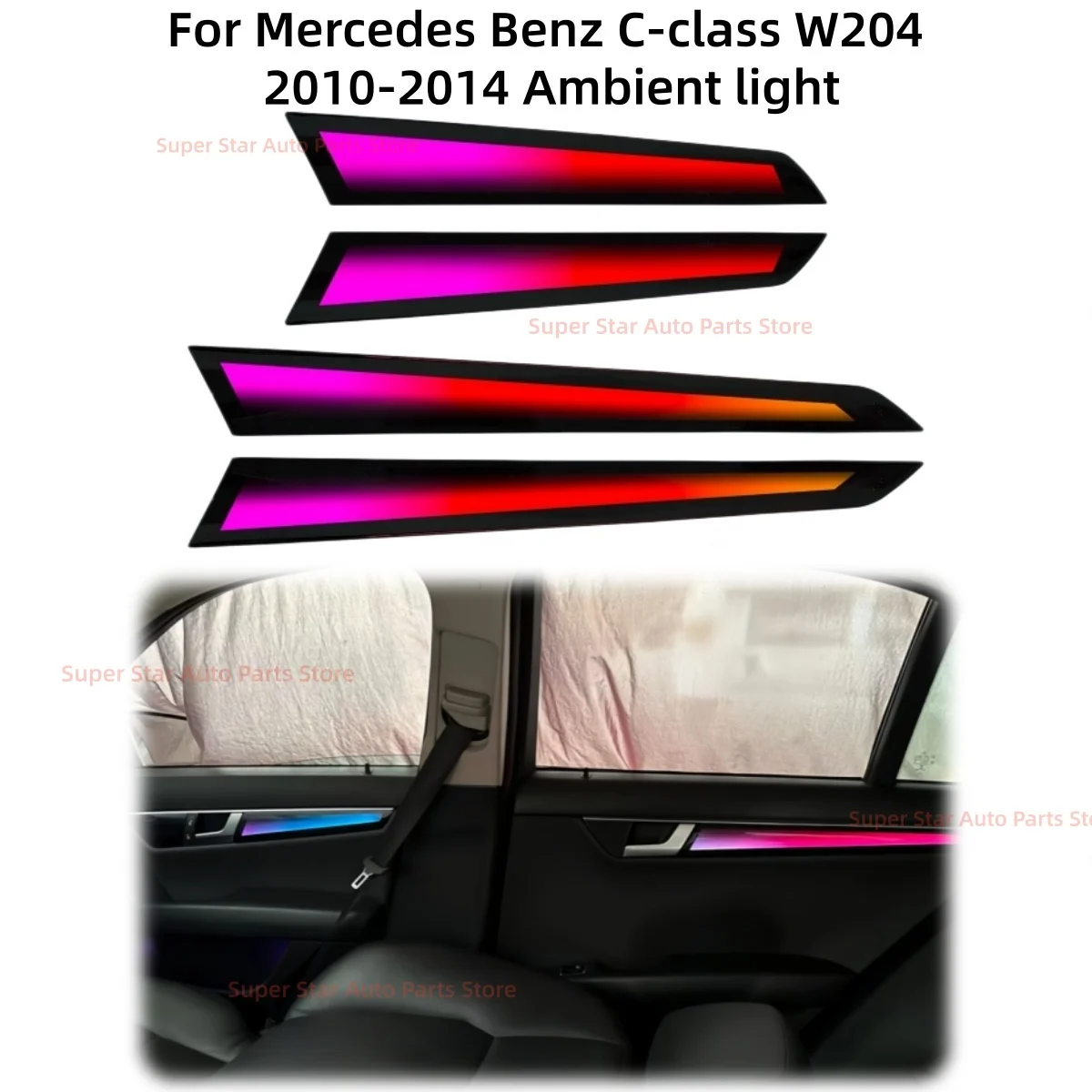 Piano black trim board Ambient light Fit for Mercedes Benz C-class W204 2010-2014 car interior lighting upgrade Car accessories