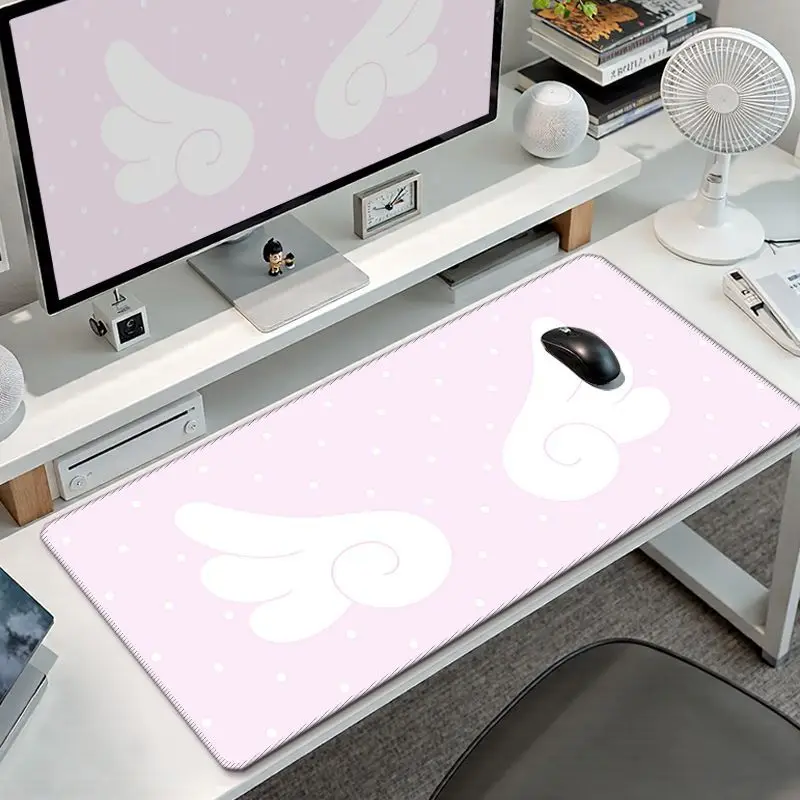 Leather Desk Pad Protector Solid Color Pink Angel Wings Y2K Mouse Pad Office Desk Mat Waterproof Non-Slip PU Desk Blotter Pad
