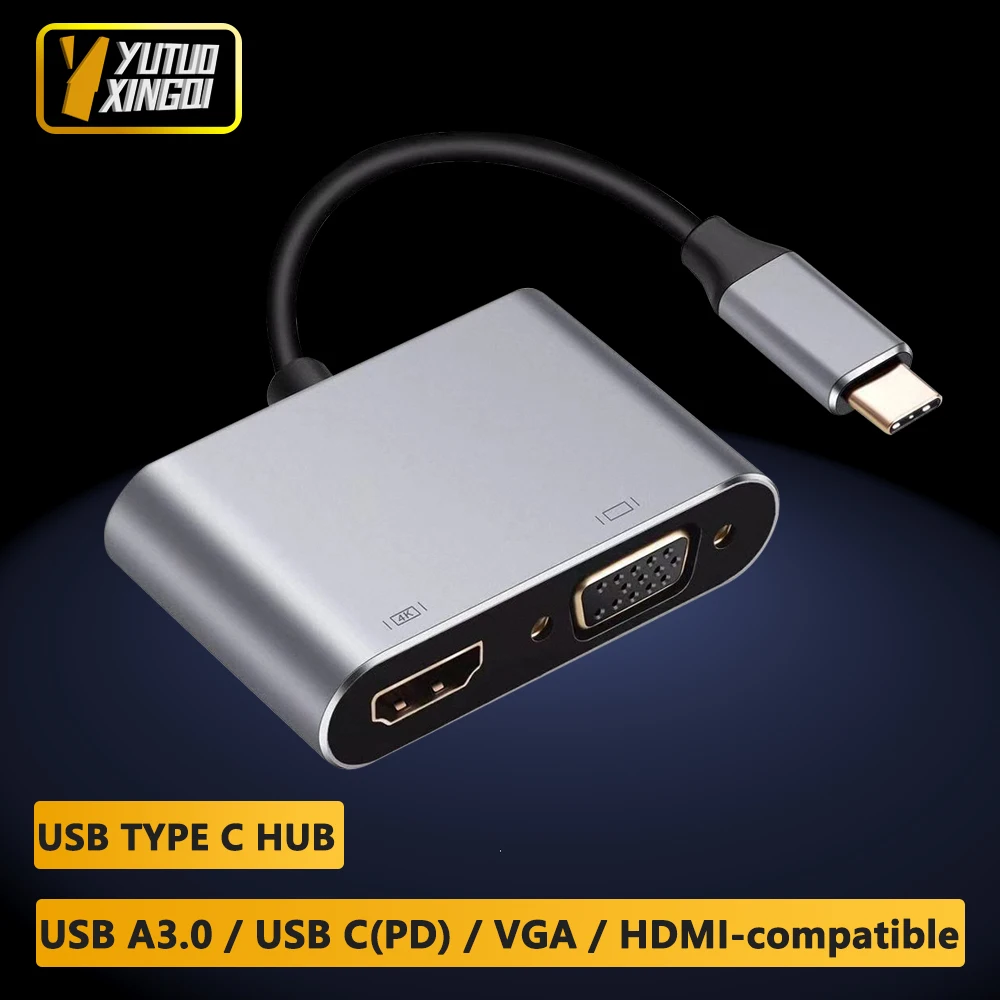 4K USB Type C to VGA 1080P USB C 3.0  PD HDMI-compatible Cable Docking Station Adapter Converter  Dock Hub 4 in 1 HD USB C