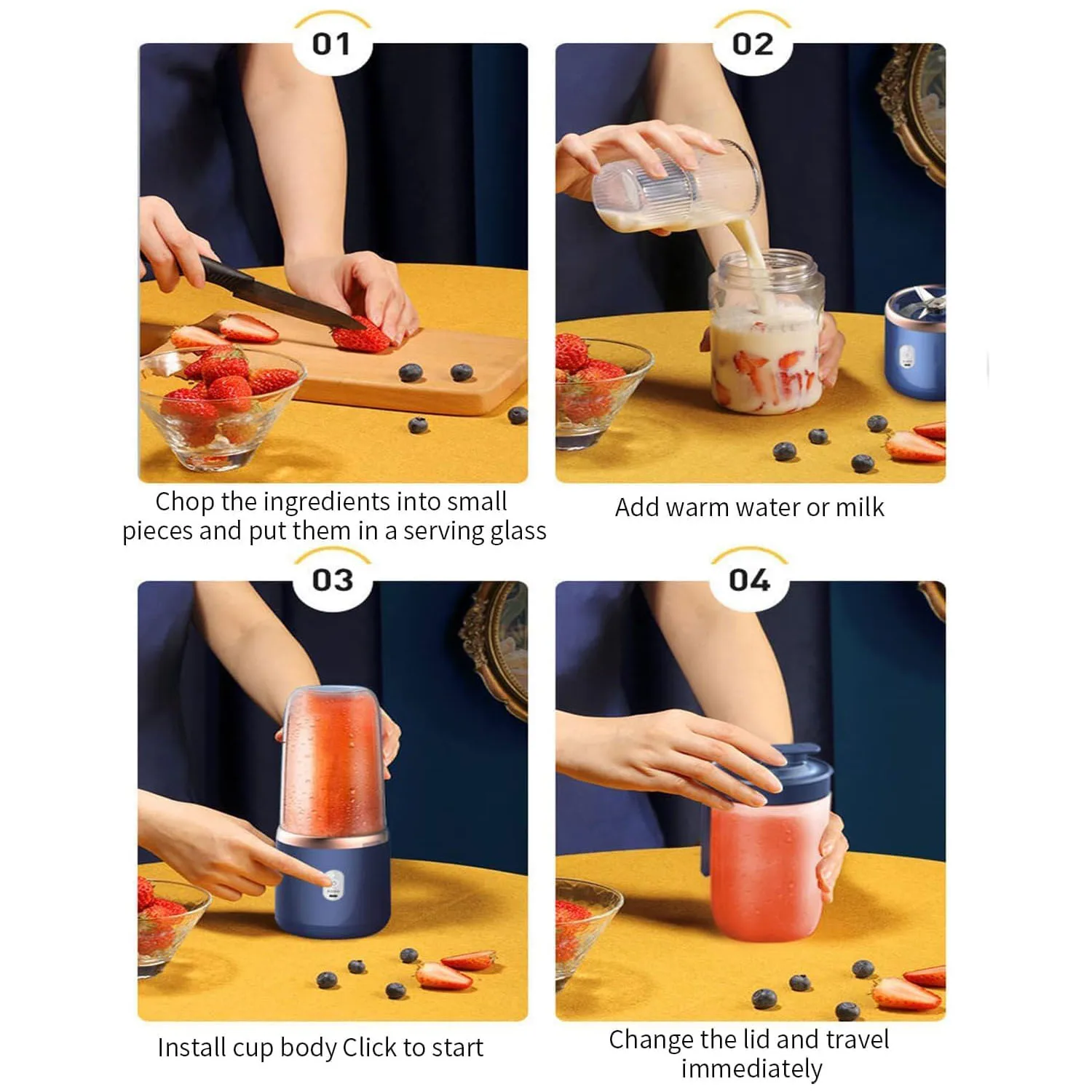 Portable Blender Smoothie Maker Mini Juice Blender Cup Rechargeable Fruit Shakes Juicer Mixer 400ml 6 Blades for Travel