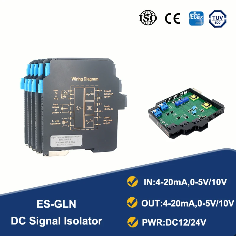 Ultrathin DC Analog Signal Isolator Multi-input Multi-output 0-10V 4-20mA 0-5V Isolation Sensors Current Voltage Transmitter