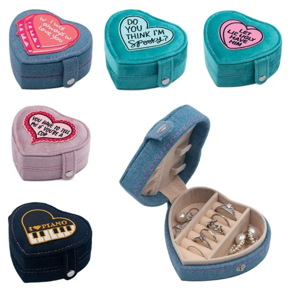 Denim Heart Jewelry Packing Bag Mini Multi-function Earring Storage Case Necklaces Bracelets Organizer Jewelry Display Holder