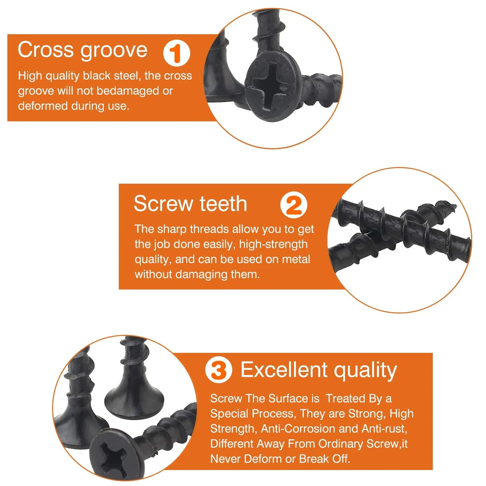 

220pcs Self Tapping Metal Drywall Carbon Steel Self Drilling Floor Trailer Deck Screws For Wood Iron Sturdy Countersunk