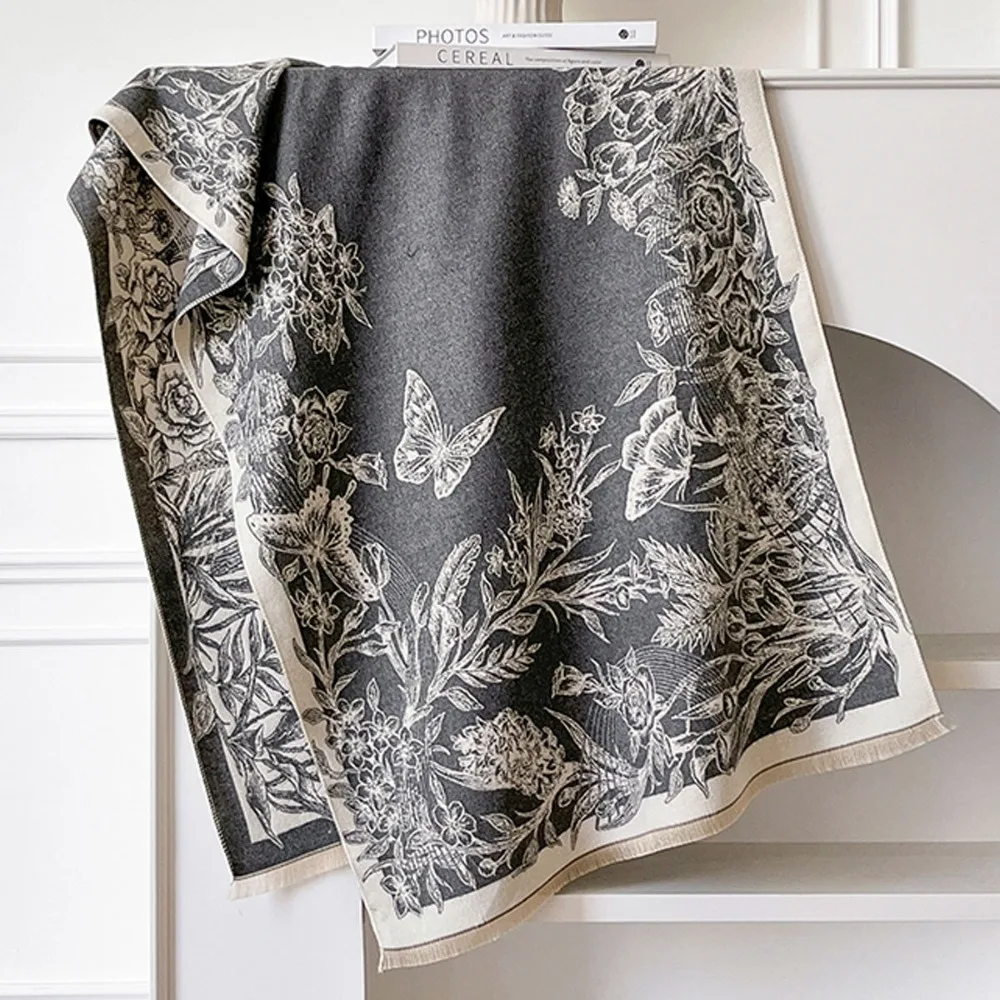 

Жаккардовый шарф с цветочным принтом, имитация кашемира, двусторонняя мягкая шаль с бахромой, теплое одеяло с кисточками, шарф для зимнего сезона