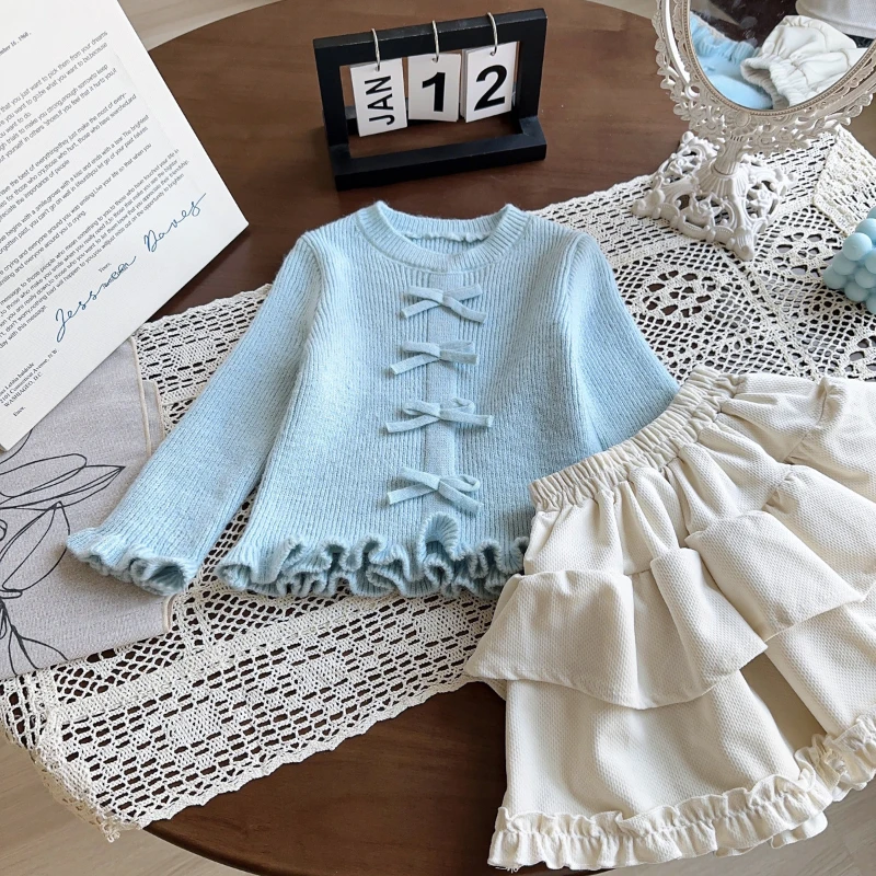 Girls Cute Baby Sweet Knit Top Spring and Fall New Girls Bow Long Sleeve Sweater Kawaii Sweater