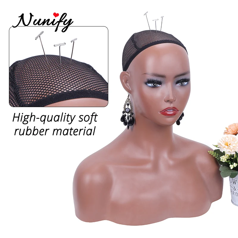 Tête de Mannequin Réaliste en PVC Souple avec Épaules, Support de Tête de Perruque, Buste de Pousse, Présentoir de Perruques en Mousse