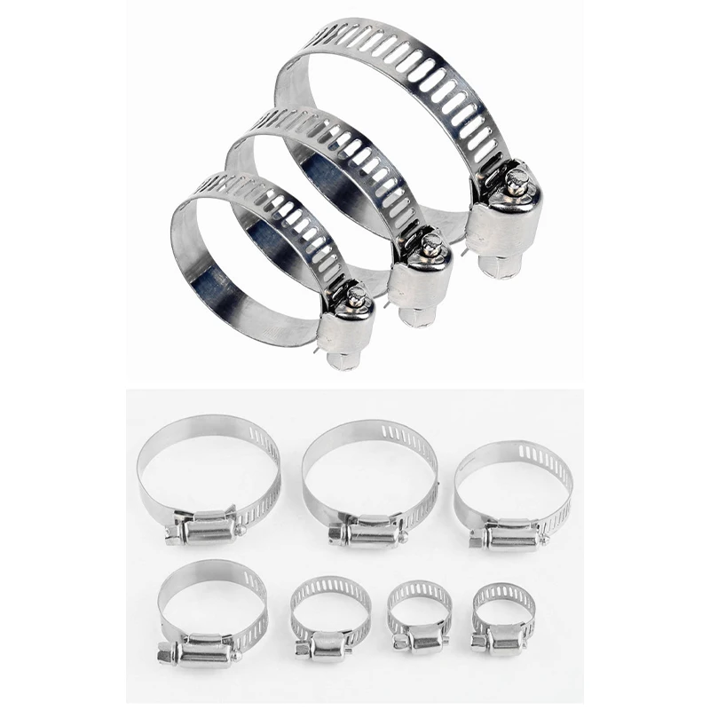 8mm ~ 120mm Stainless Steel Drive Hose Clamps Adjustable Tri Gear Worm Fuel Tube Water Pipe  Fixed Clip Spring Cramps