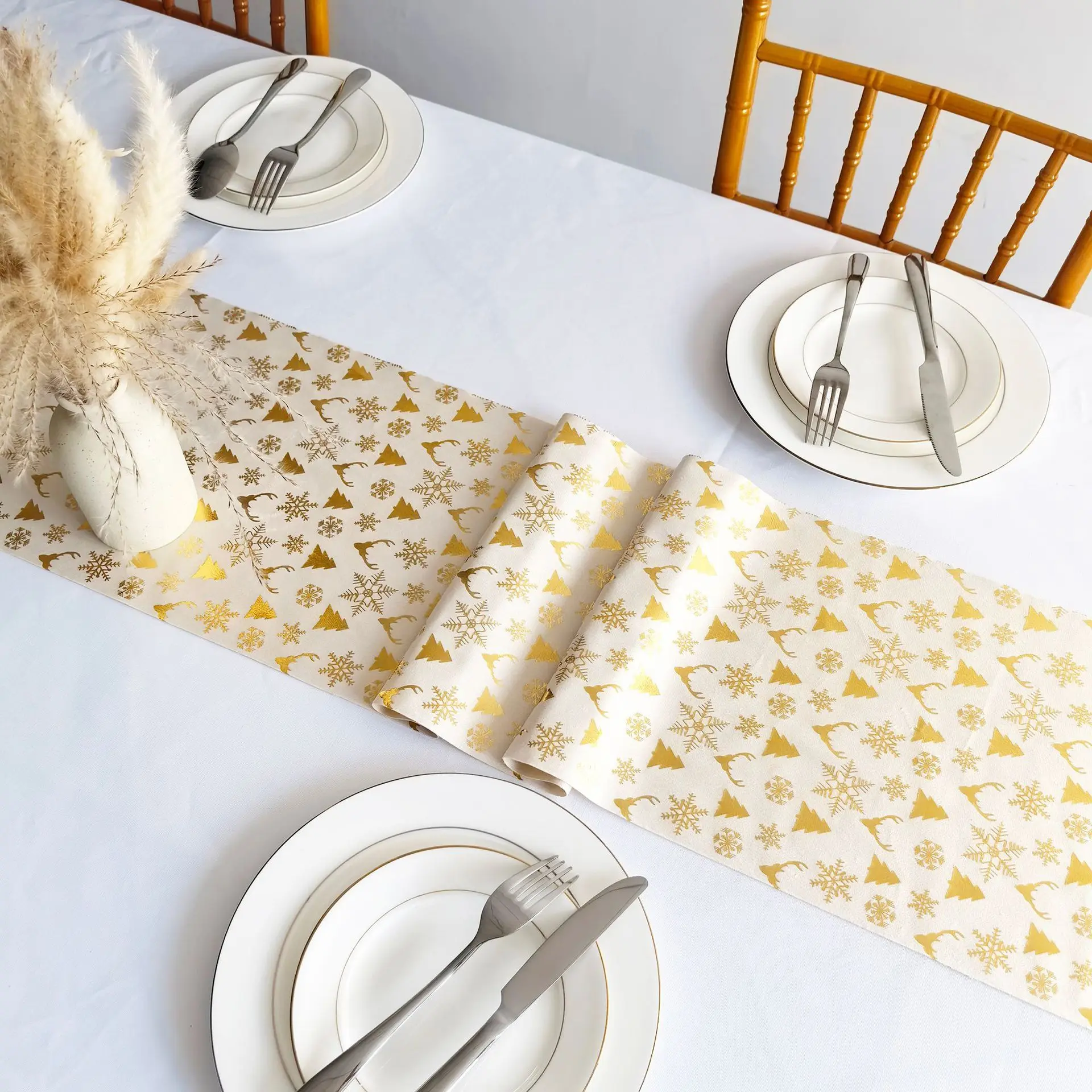 28*275cm Glitter White Table Runner Christmas Tree Gold Tablecloth Table Cover Setting Xmas Party Holiday New Year Decoration