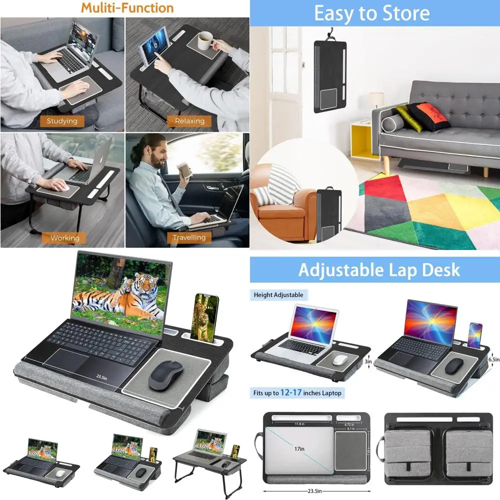 

Портативный мягкий стол для ноутбуков 17, регулируемый поднос с держателем для планшета и телефона, коврик для мыши и поддержки запястья