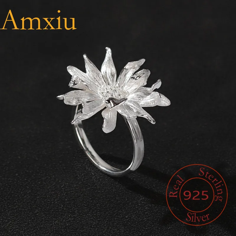 Amxiu Sterling Silver 925  Sunshine Dancer  Chrysanthemum Yading Light Luxury High-End Floral Open Ring