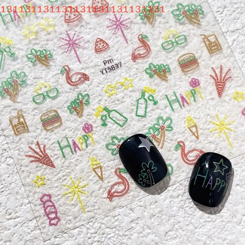 ثلاثية الأبعاد مسمار الفن ملصقات عطلة نمط الإغاثة لاصق المتزلجون الصيف 36 قطعة مسمار الزينة 12 تصاميم مسمار يزين #4