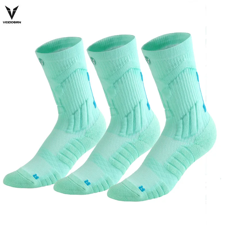 3 Pairs Professional Sports Socks Towel Bottom Non-Slip Ankle Protection Compression Running Socks Crew Length