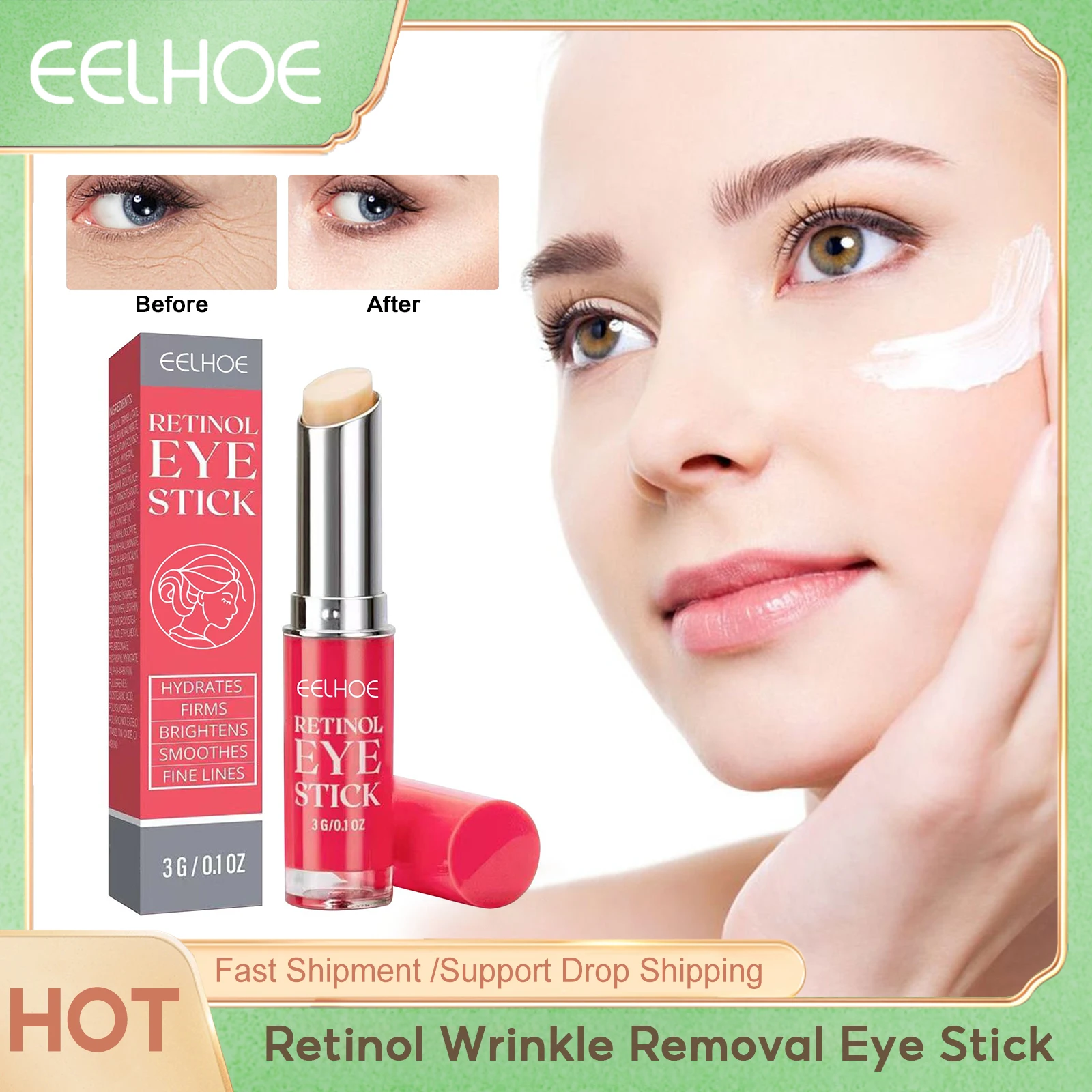 Retinol Wrinkle Removal Eye Stick Anti Puffiness Lighten Dark Circles Eye Bags Diminish Fine Lines Lifting Firming Eye Care 3g