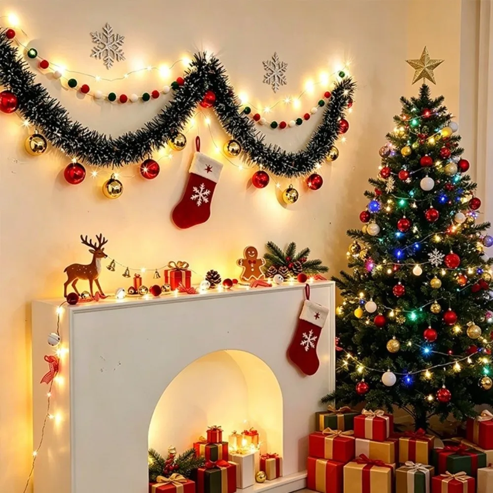 1 Set DIY Christmas Tree Garland Pom Pom Accent Felt Tree Ornament Pull Flag Style Hanging Style Christmas Pull Flag Banner