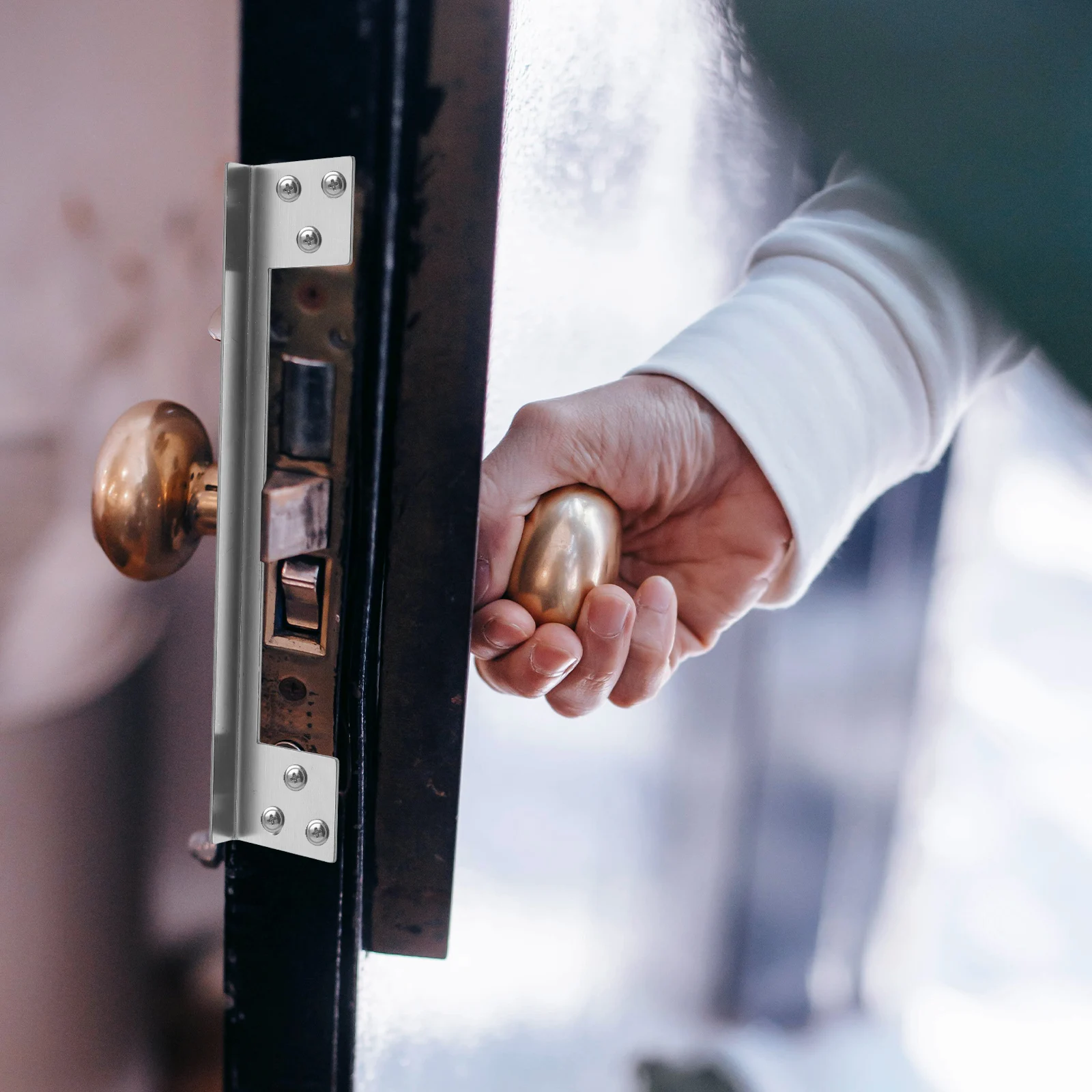 

Latch Protector Plate Stainless Steel Outswing Door Deadbolt Latch Cover Door Reinforcement Metal