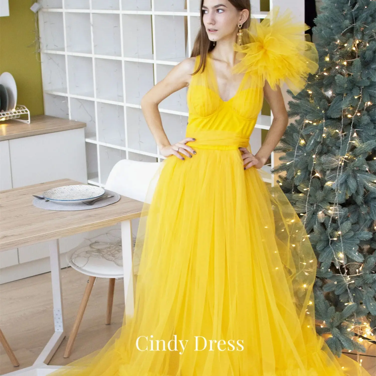 

Cindy A-line Sweetheart Yellow Wedding Dress Women Elegant Party Holiday Dresses 2024 Ball Gowns Robe De Soiree Femmes Prom Gown