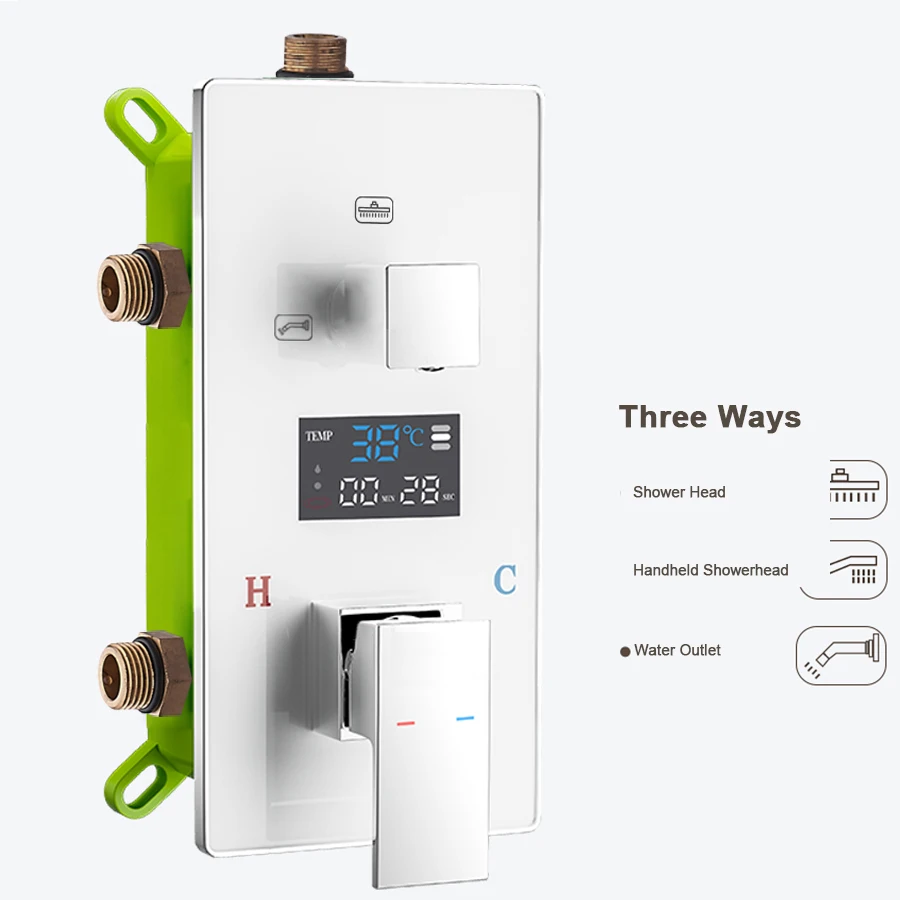 Digitale wandgemonteerde douchemengkraan 2/3-weg zwart/chroom met display High Tech waterregeling voor bad en douche
