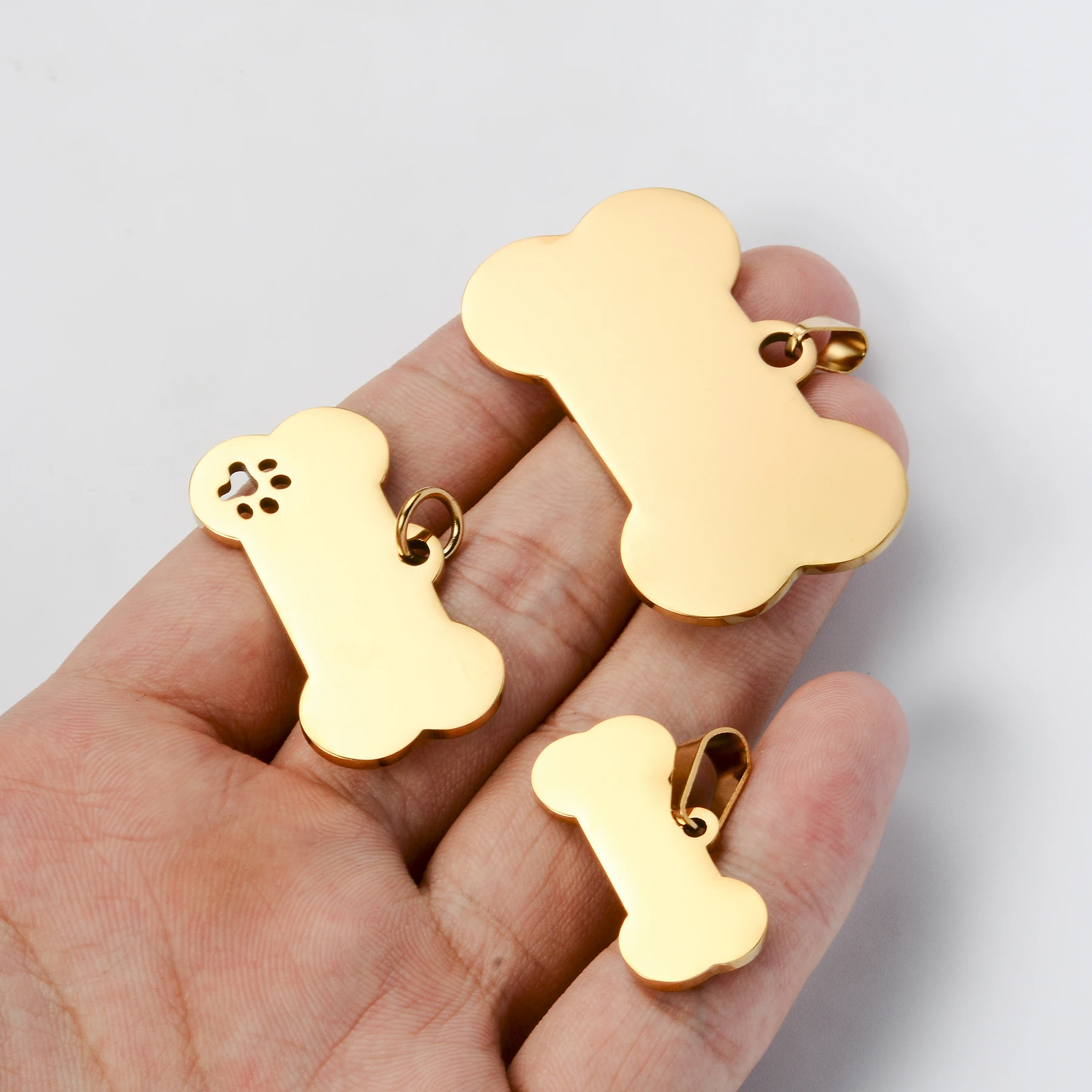 5 Stück Katzen- und Hunde-ID-Anhänger aus Edelstahl, Knochenform, Haustier-Charm, Namensanhänger, Knochen-Halskette, Schmuck im Großhandel – Detail 5