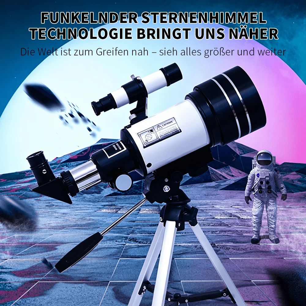 150X Refraktor-Astronomieteleskop mit 70mm Objektivlinse, tragbar mit Stativ & Smartphone-Adapter für Sternenbeobachtung – Detail 2