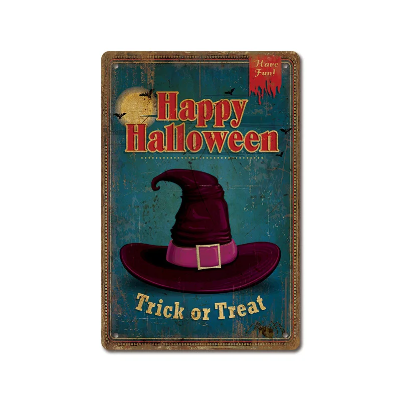 حار بيع 2025 جديد هالوين الرجعية الأمريكية المنزل المعادن اللوحة بار مقهى حائط الخلفية اللوحة الزخرفية فرملس