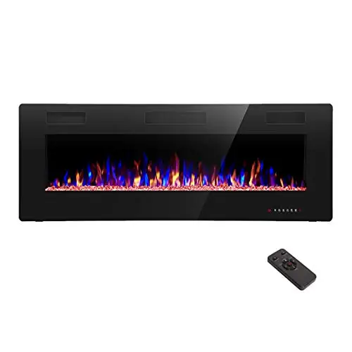 Electric Fireplace 50 inch Recessed and Wall Mounted,The Thinnest FireplaceLow Noise, Fit for 2 x 6 Stud, Remote