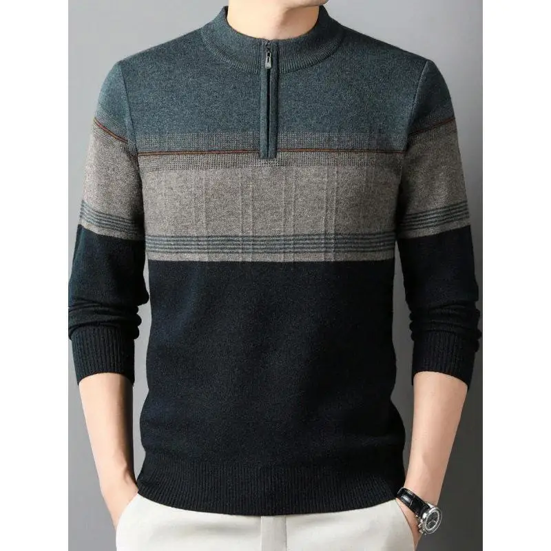 

Men's Knitted Half High Collar Sweater Batwing Sleeve Floral Embroidery Winter Fashion Inner Wear Neck Deformation Resis...