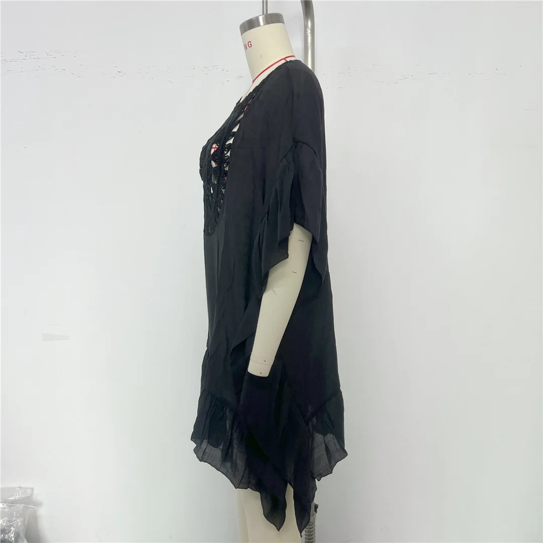 Halbarm-Tunika mit Ausschnitten und Rundhalsausschnitt, gehäkelt, als Strandkleid oder Strandüberwurf, Strandmode, Damen, K8576 – Detail 10