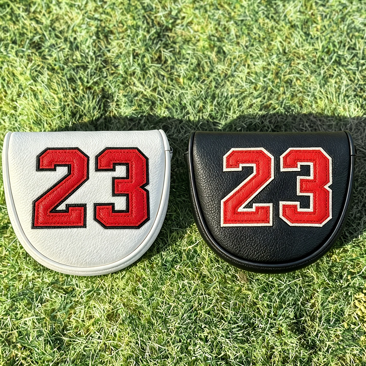 1pc Mallet Putter Headcover with Number Embroidery Design, PU Shell & Soft Fluffy Lining - Wear-Resistant Golf Putter Cover