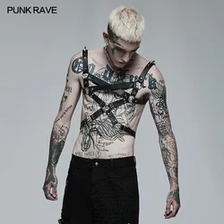 PUNK RAVE Men's Punk Stylish PU Leather Loop Metal Decoration Adjustment Buckle on The Back Party Club Belts Novelty Accessories