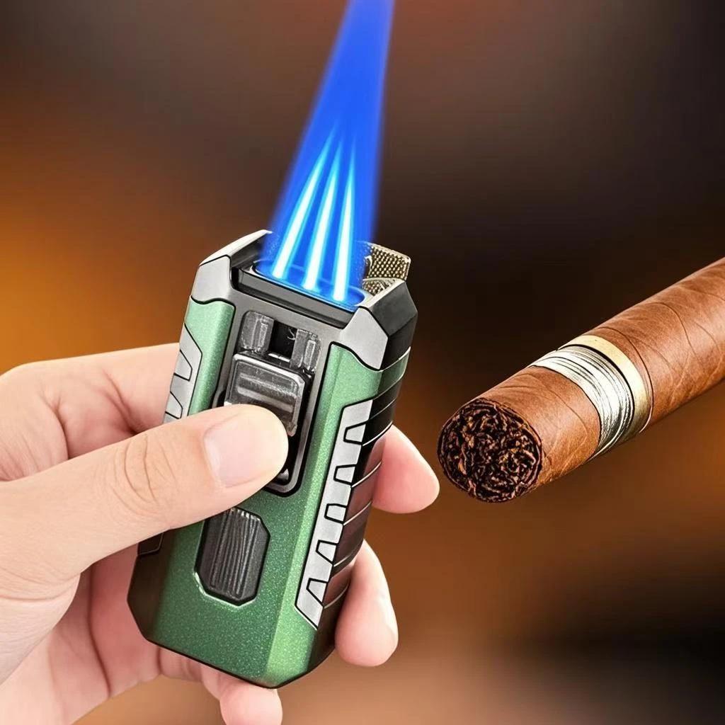 

New Inflatable Lighter Three Fire Direct Blue Flame Cigar Lighter with Large Capacity Visible Gas Chamber Portable