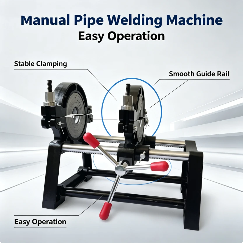 PE Butt Fusion Welding Frame Hand Push Screw Hydraulic Clamp Polyethylene Pipe Hot Melt Jig 63-200mm Tube Docking Machine Stand