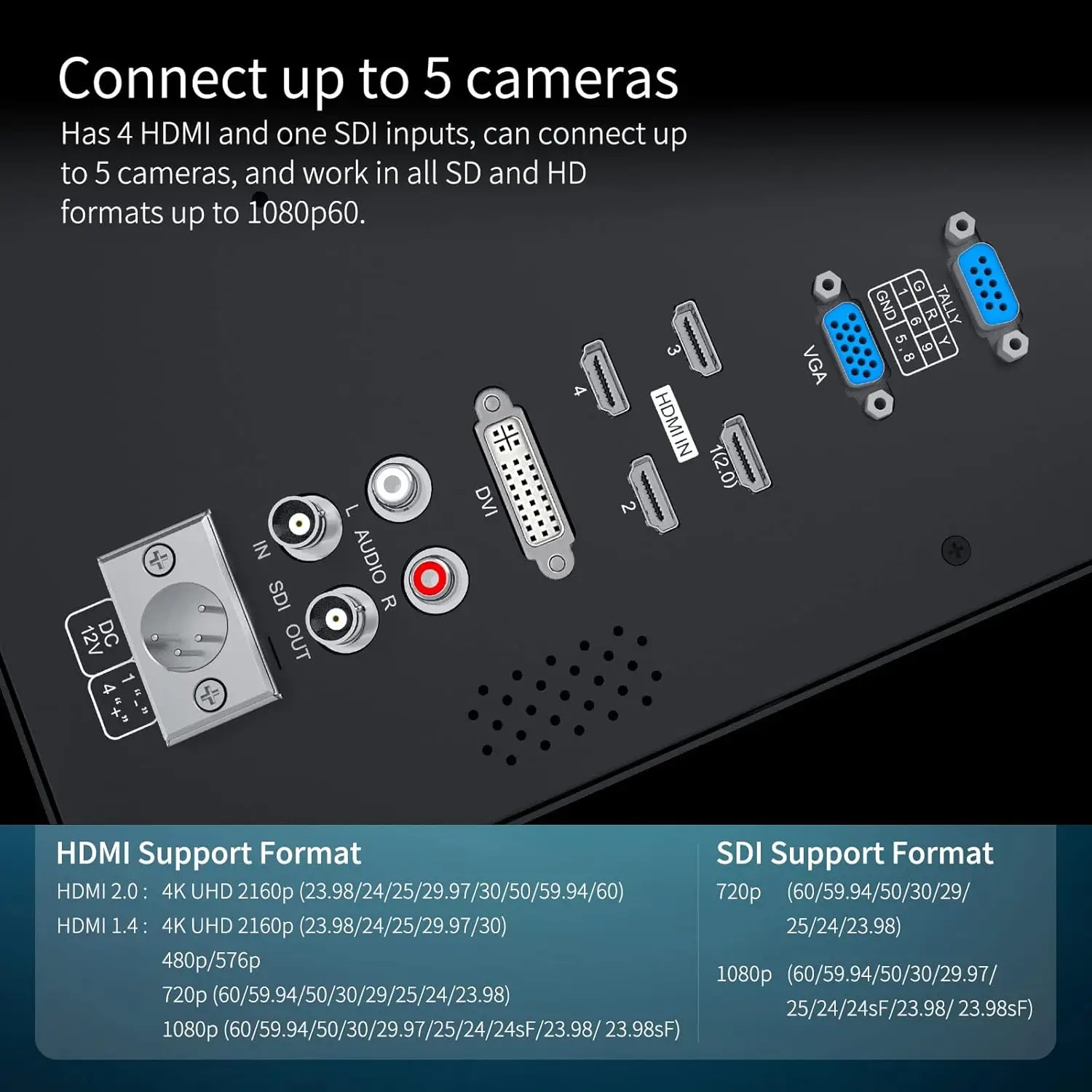 شاشة بث SEETEC 4K156-9HSD مقاس 15.6 بوصة 4K UHD شاشة عرض مقسمة متعددة الرؤية 4xHDMI