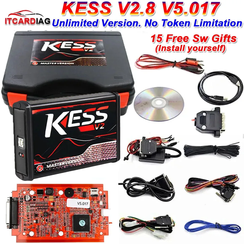 Kess 온라인 2.80 EU 레드 ECU 프로그래머, 툴박스 OBD2 튜닝 키트, KTAG V7.020 지지대 자동차 트럭, V2 V5.017