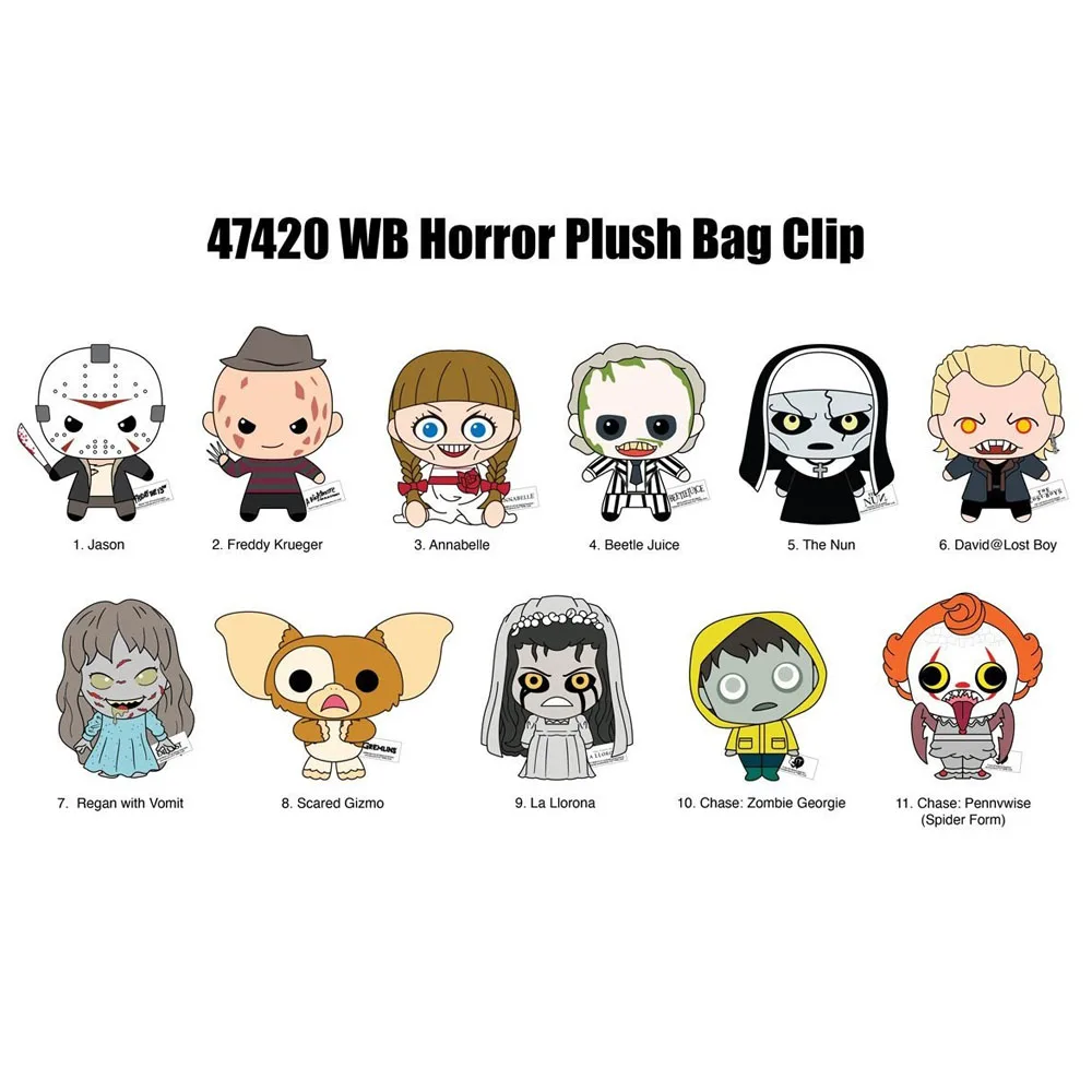 1pc WB Officially Licensed Horror Series Plush Mystery Bulk Bag Clip Keychain Random One Freddy or Other Characters For Friends